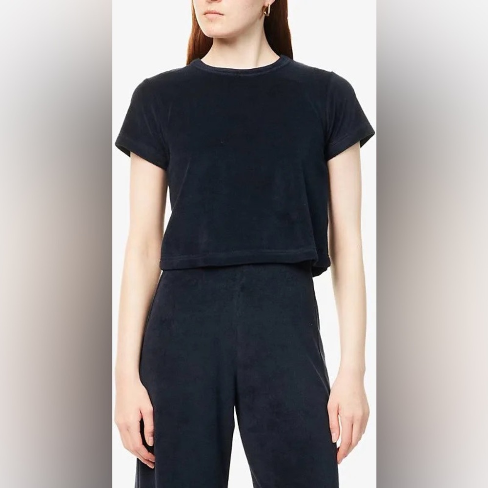 ME+EM NAVY Velvet Crop Top and Wide-Leg Pants Set - Picture 4 of 15